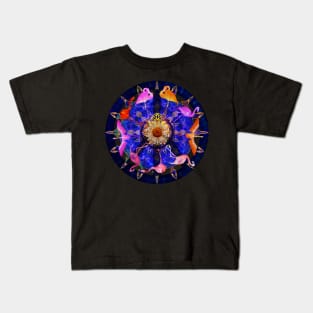 Pink Flamingo Peace Symbol Mandala Kids T-Shirt